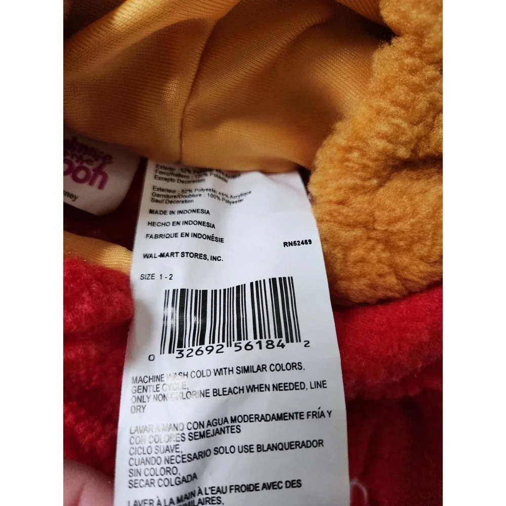 Vtg Halloween Costume  Disney Winnie the Pooh Pullover size 1-2 One piece W/Hood - Picture 6 of 7